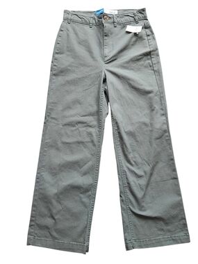 Old Navy Cotton Wide-Leg Pants Khaki Green High Rise Trousers NWT
